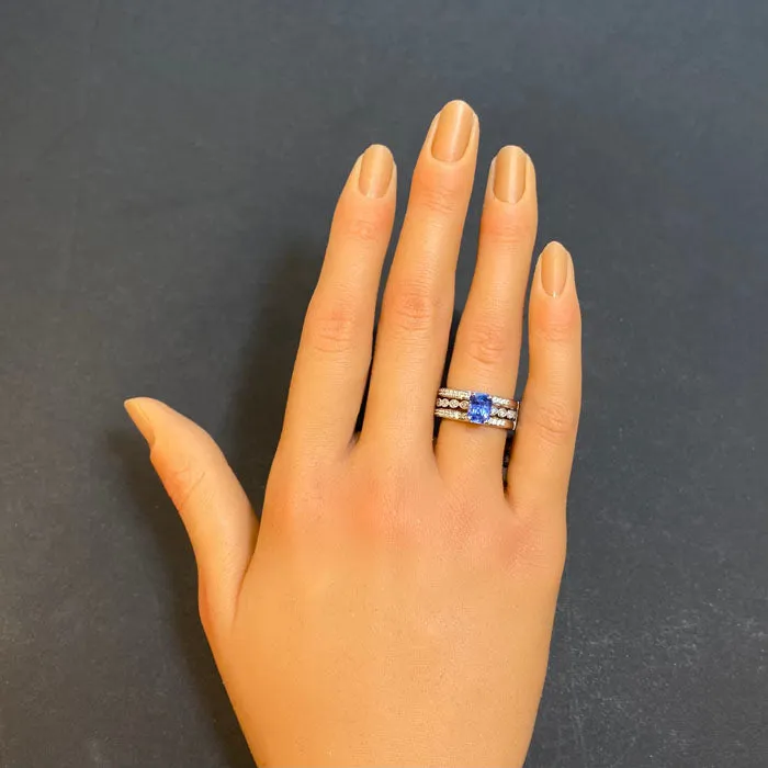14K White Gold Emerald Cut Sapphire Ring with Diamond Ring Guard 1.60cts