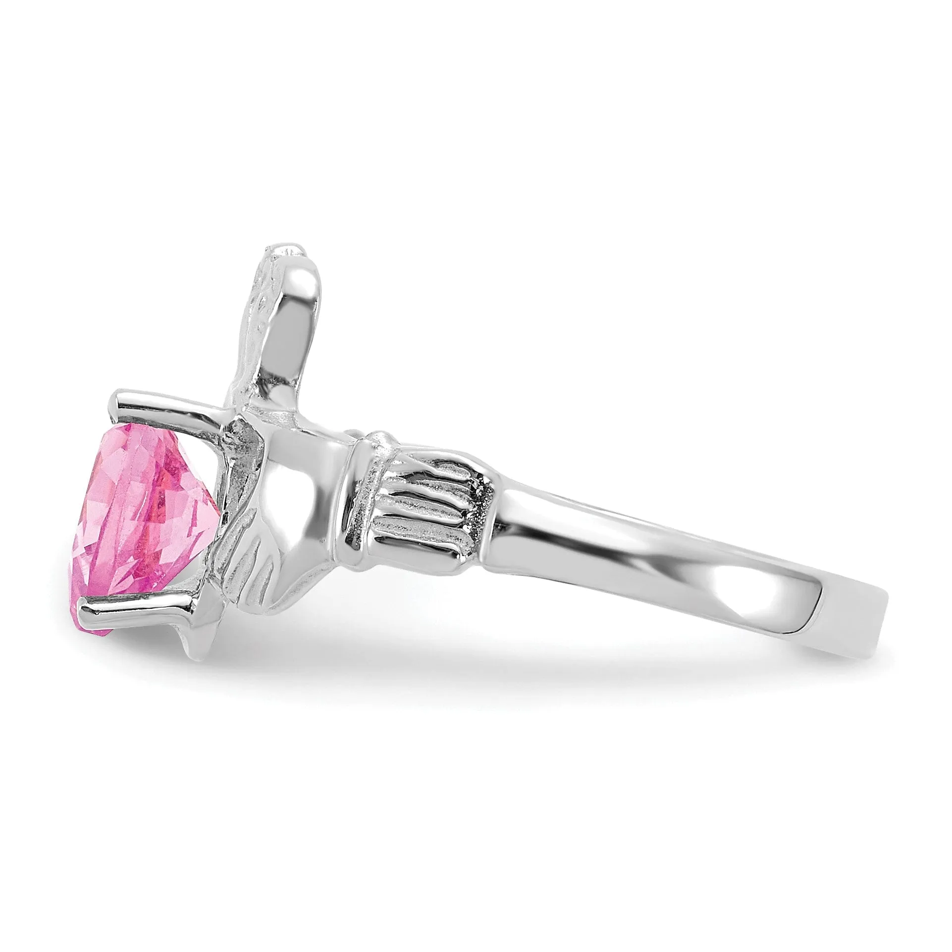 14k White Gold October Birthstone Claddagh Ring