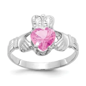 14k White Gold October Birthstone Claddagh Ring