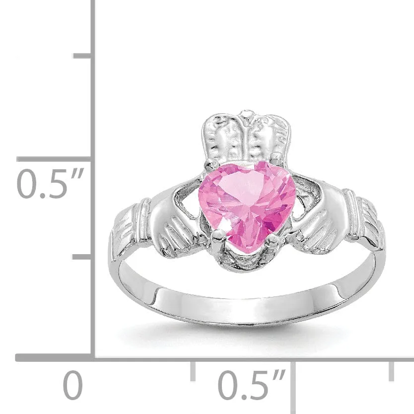 14k White Gold October Birthstone Claddagh Ring