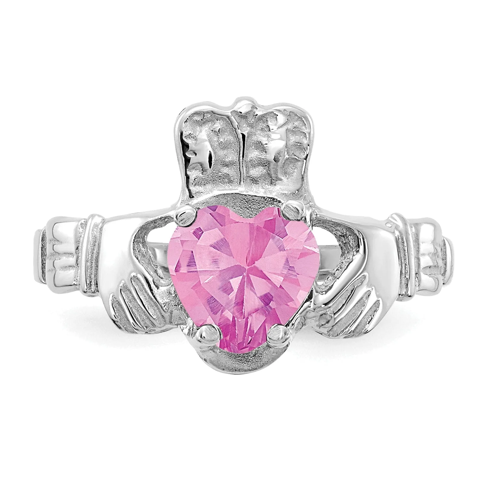 14k White Gold October Birthstone Claddagh Ring