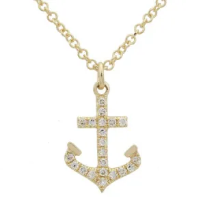14K Yellow Gold Diamond Anchor Pendant & Chain