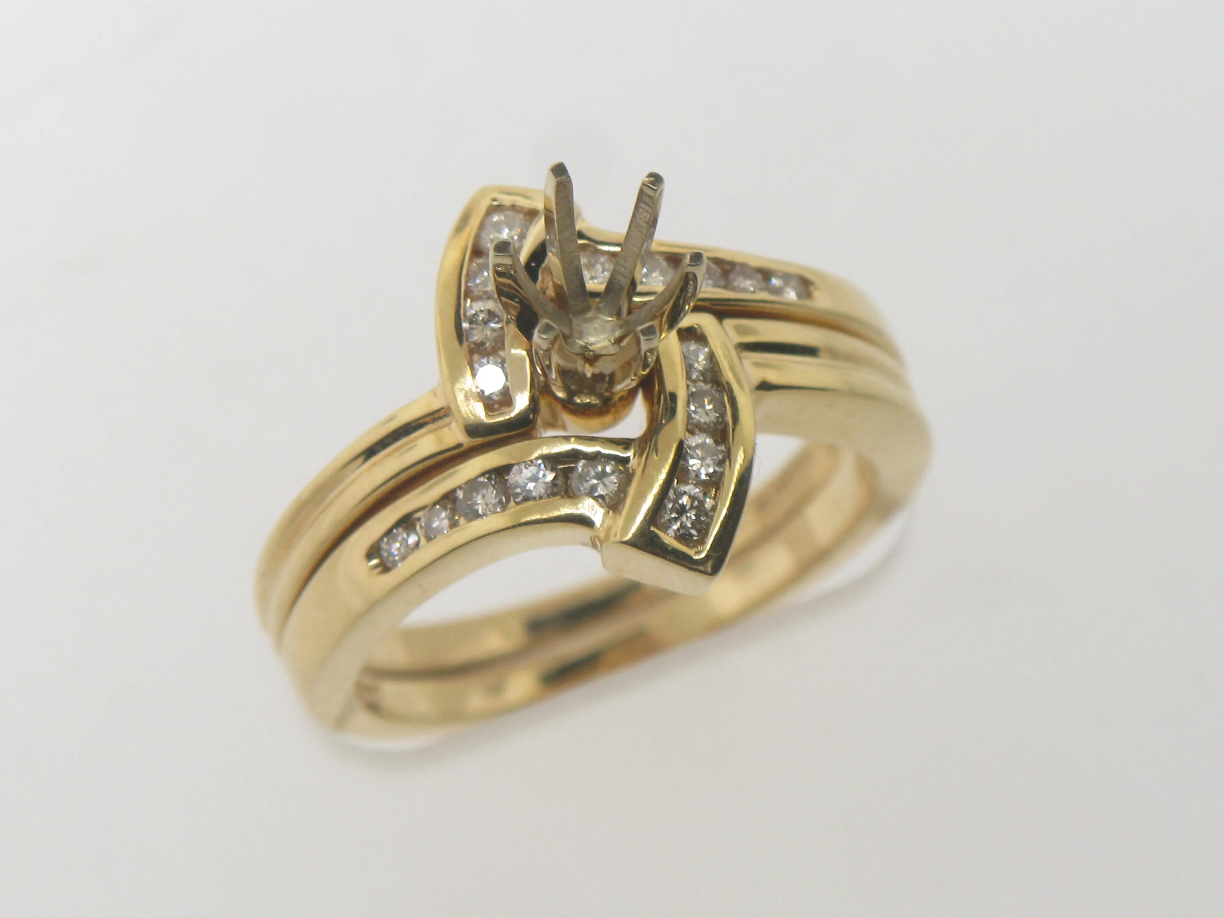 14K Yellow Gold Diamond Wedding Set Mounting for 1/2 CT Diamond Size 5.5