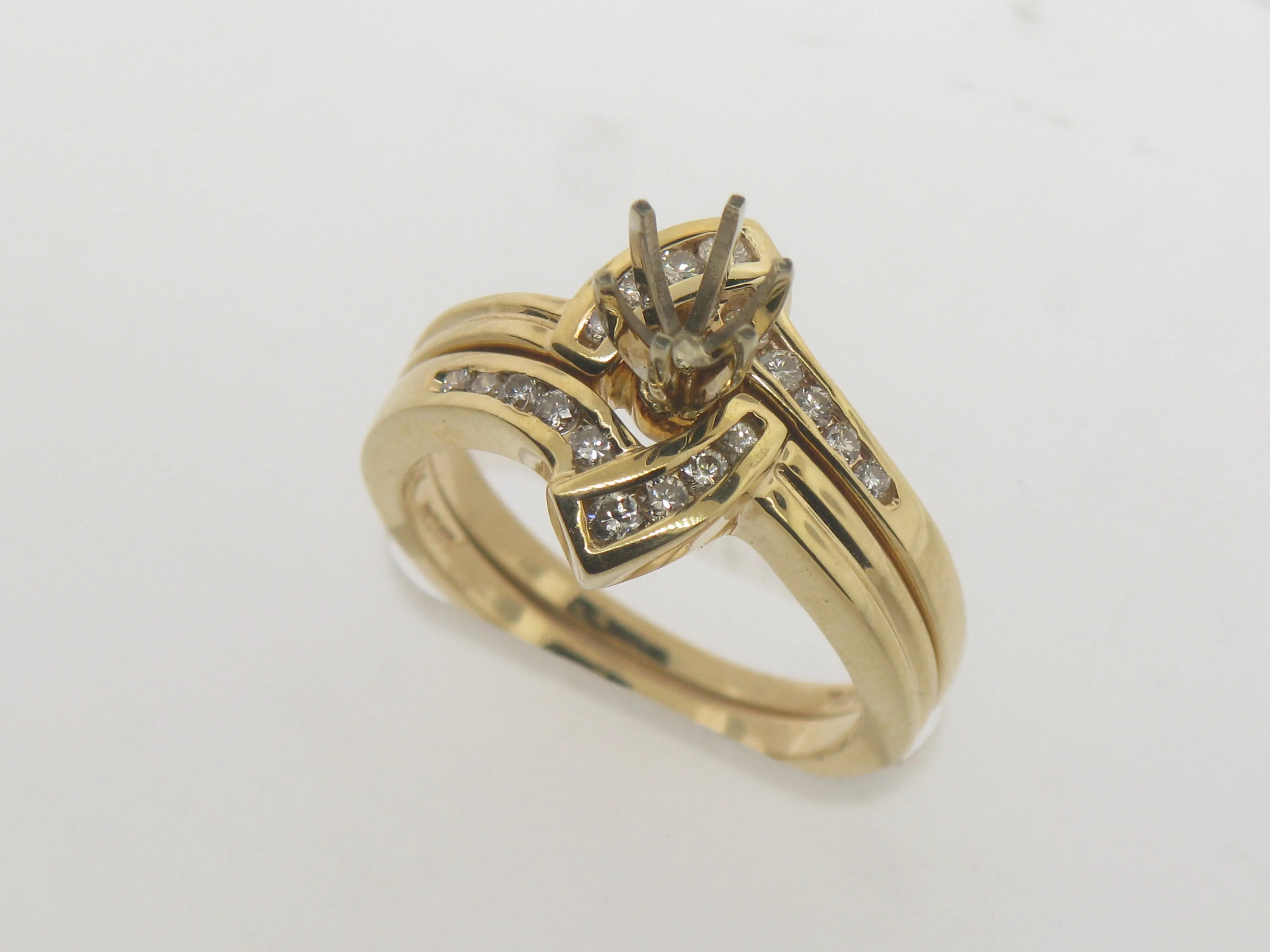 14K Yellow Gold Diamond Wedding Set Mounting for 1/2 CT Diamond Size 5.5