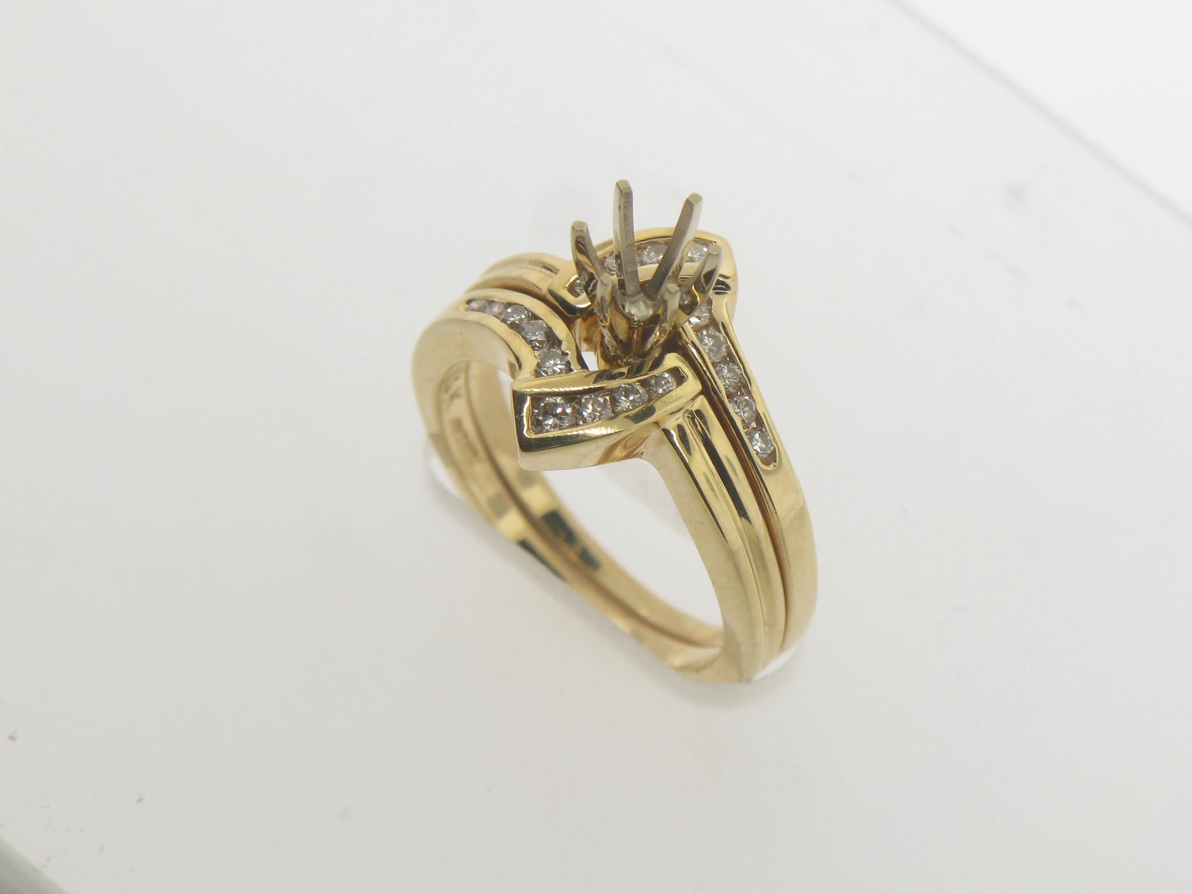 14K Yellow Gold Diamond Wedding Set Mounting for 1/2 CT Diamond Size 5.5
