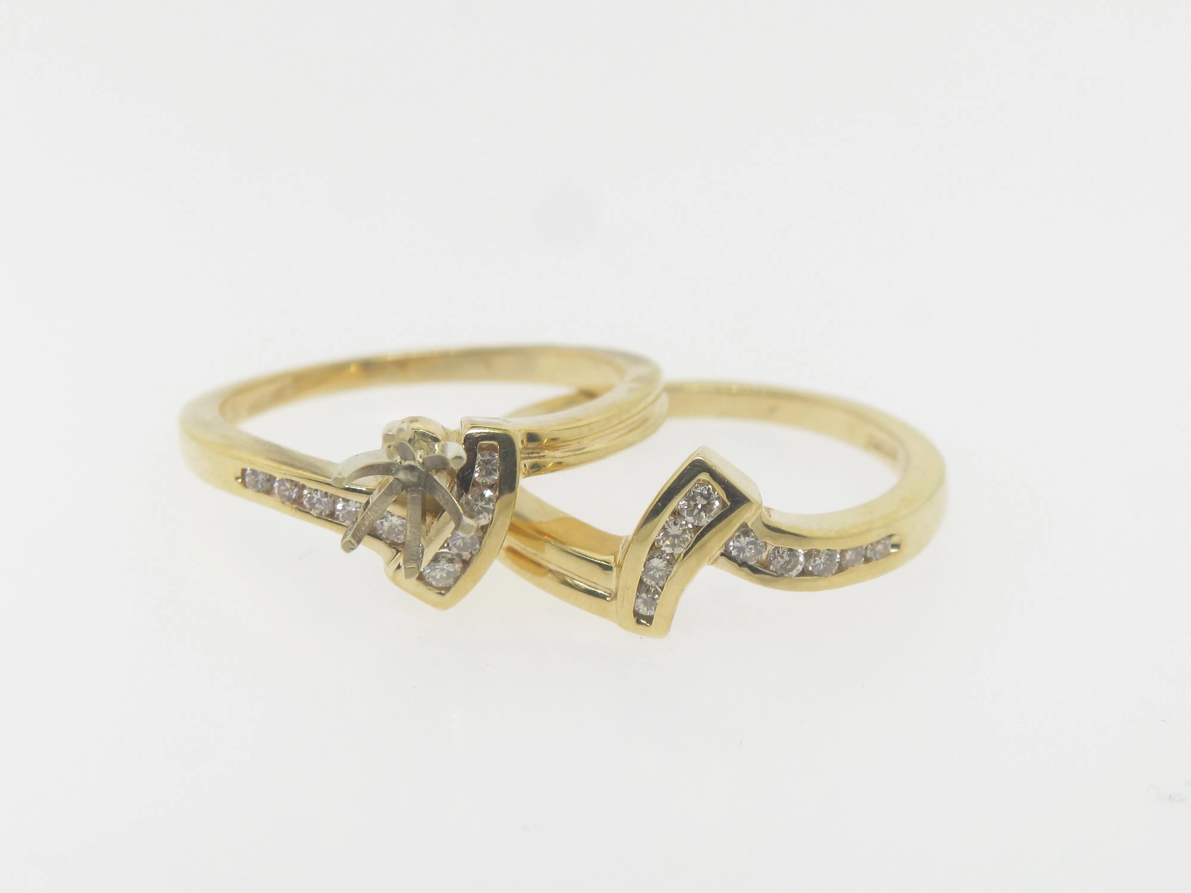 14K Yellow Gold Diamond Wedding Set Mounting for 1/2 CT Diamond Size 5.5