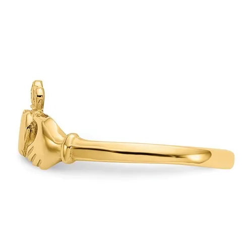 14K Yellow Gold Ladies Polished and Satin Claddagh Ring