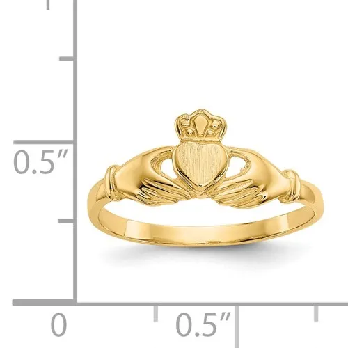 14K Yellow Gold Ladies Polished and Satin Claddagh Ring