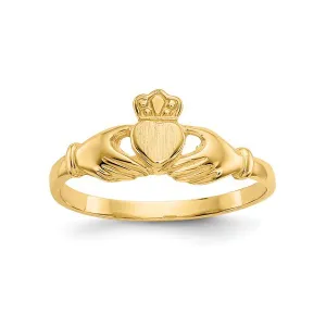 14K Yellow Gold Ladies Polished and Satin Claddagh Ring