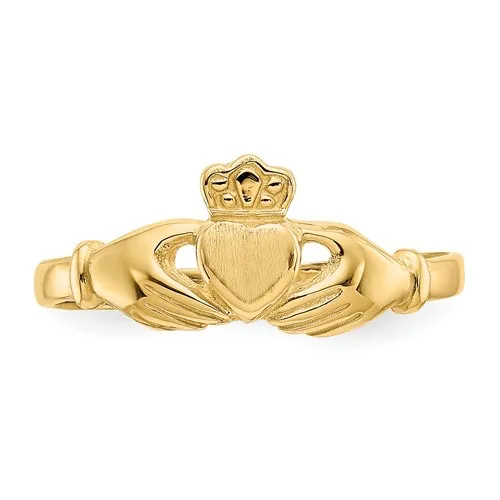 14K Yellow Gold Ladies Polished and Satin Claddagh Ring