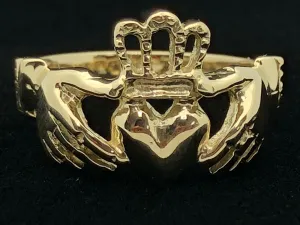 14k Yellow Gold Solid Claddagh Irish Ring Love Friendship Size 7.75