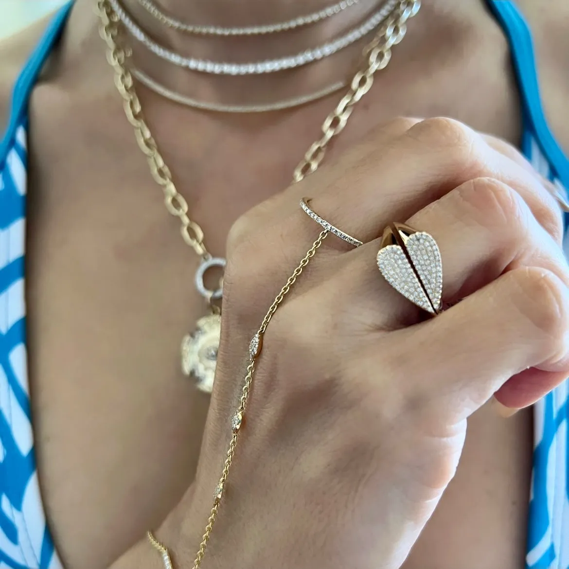 14KT Gold Diamond Split Heart Ring