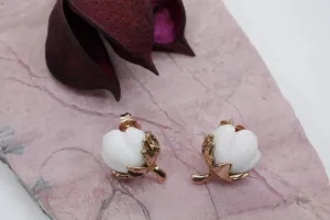 14kt Rose Gold Handmade Cotton Boll Earrings with White Cotton Stones