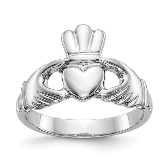 14kt white gold mens claddagh ring