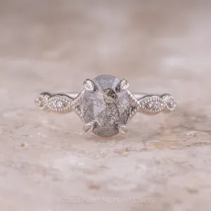 1.53 Carat Salt and Pepper Oval Diamond Engagement Ring, Winter Setting, 14k White Gold