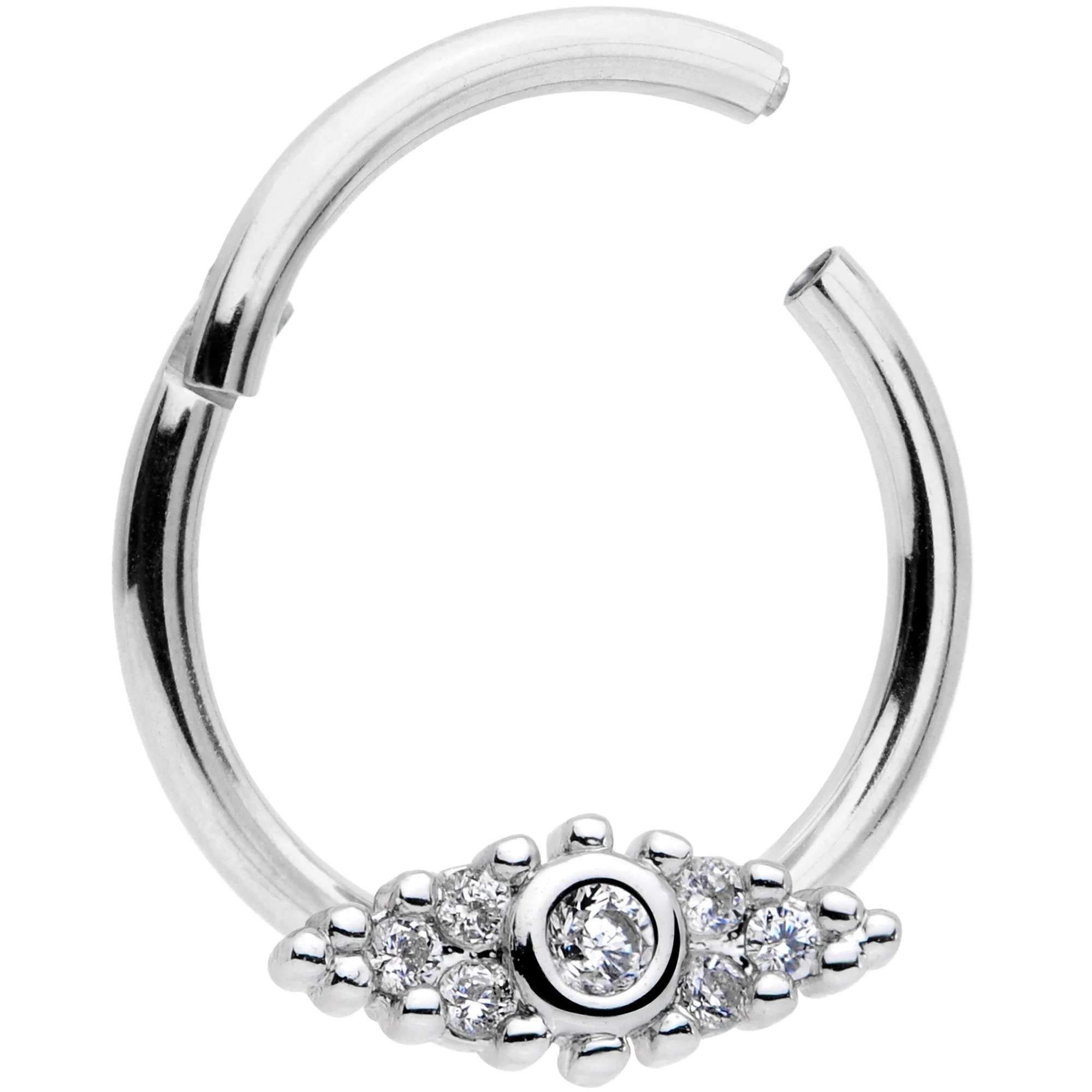 16 Gauge 3/8 Clear CZ Gem Art Deco Cat Eye Hinged Septum Segment Ring