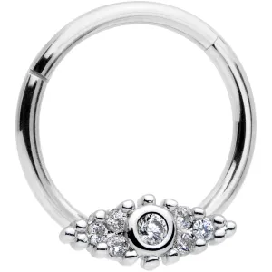 16 Gauge 3/8 Clear CZ Gem Art Deco Cat Eye Hinged Septum Segment Ring