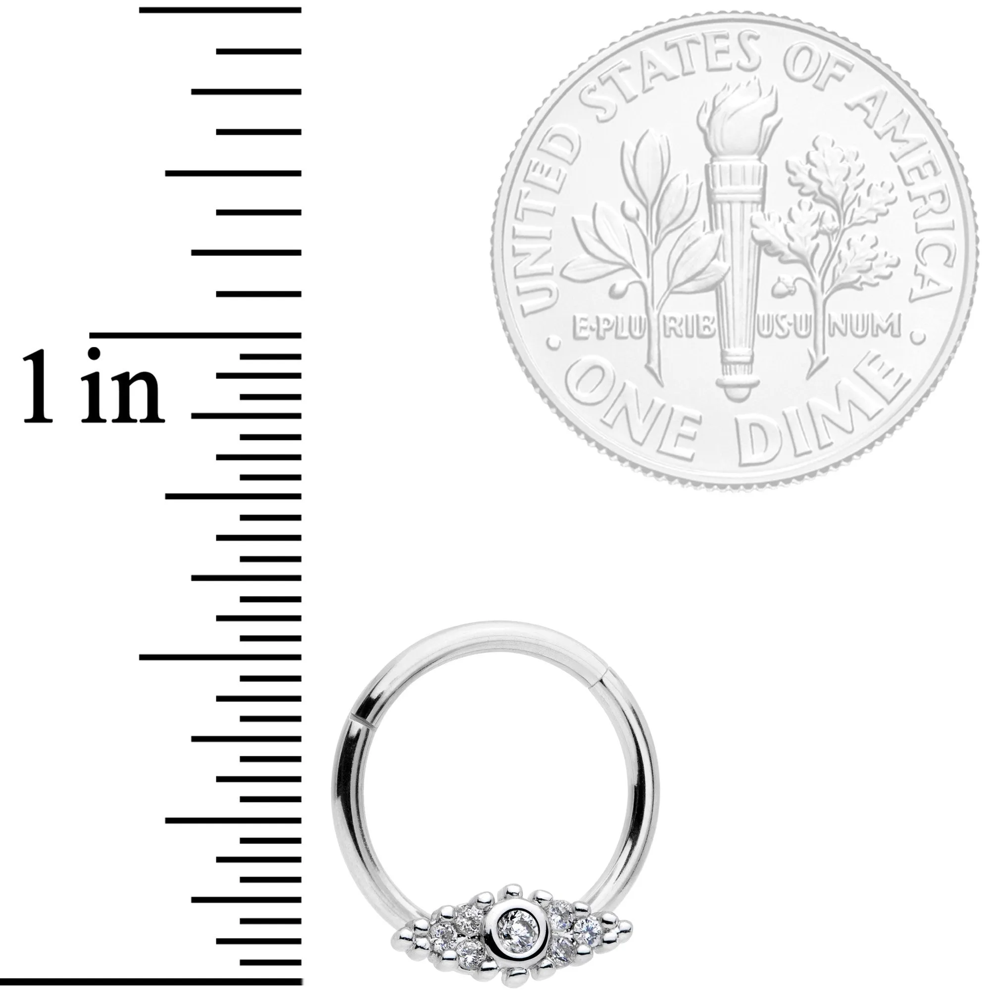 16 Gauge 3/8 Clear CZ Gem Art Deco Cat Eye Hinged Septum Segment Ring