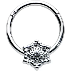 16 Gauge 3/8 Clear Gem Filigree Winter Snowflake Hinged Segment Ring