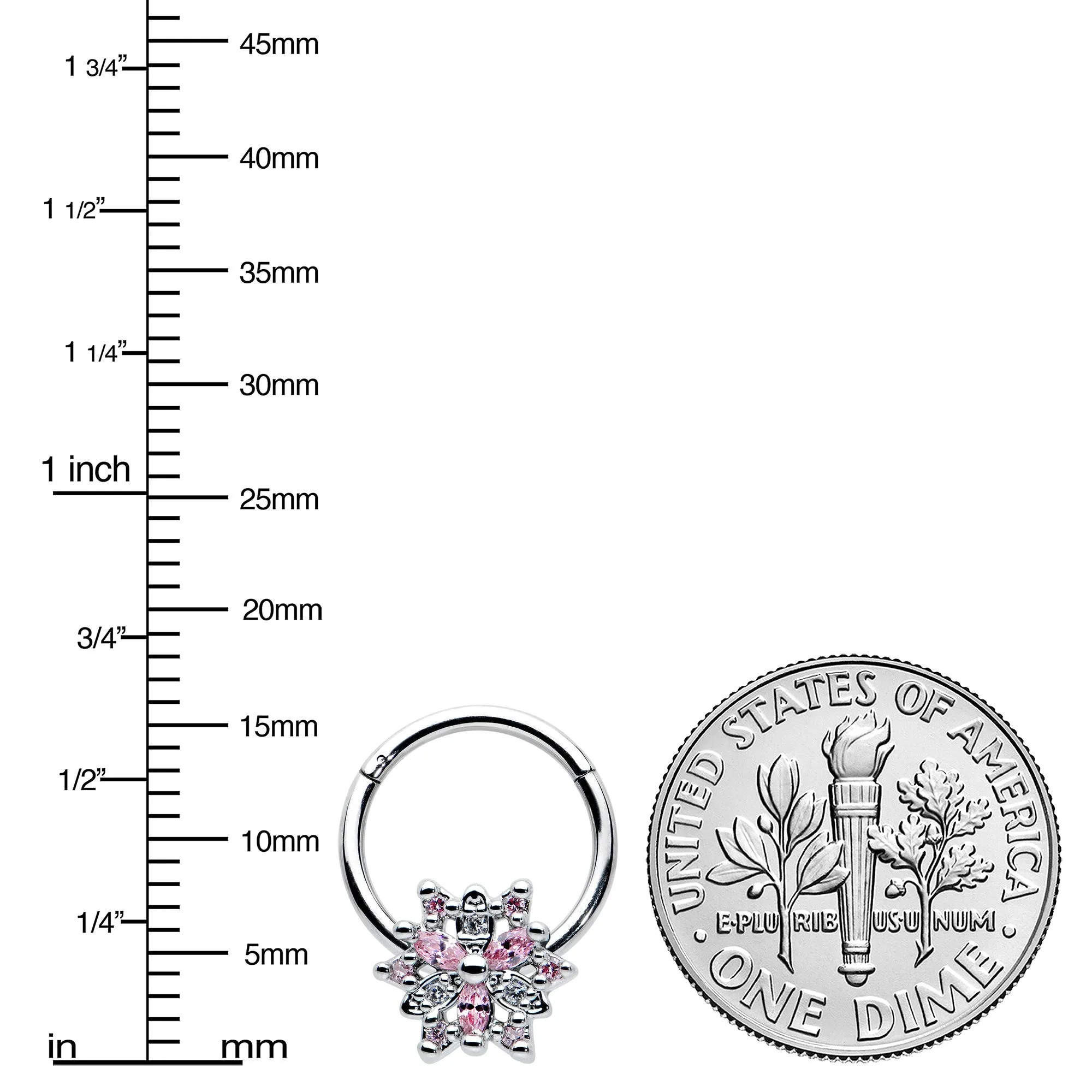16 Gauge 3/8 Clear Pink CZ Gem Snowflake Hinged Circular Ring