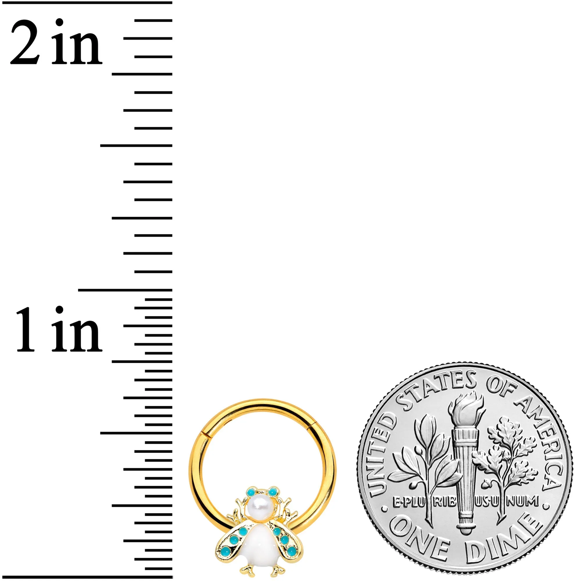 16 Gauge 3/8 White Gem Gold Tone Snow Bug Hinged Segment Ring