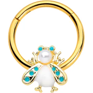 16 Gauge 3/8 White Gem Gold Tone Snow Bug Hinged Segment Ring