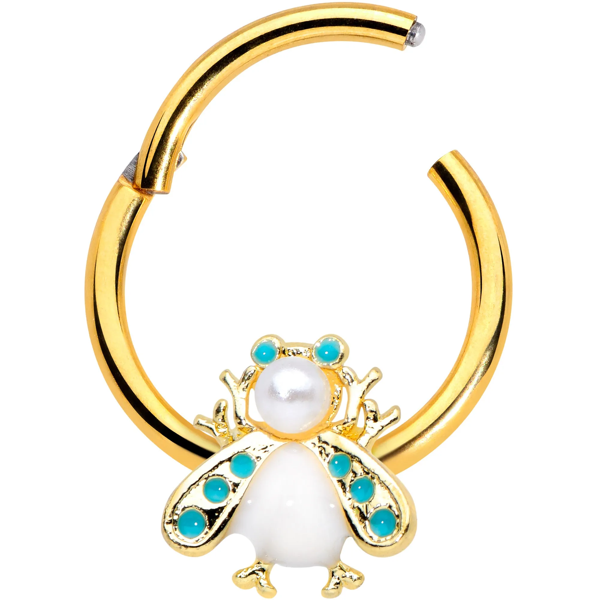 16 Gauge 3/8 White Gem Gold Tone Snow Bug Hinged Segment Ring