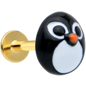16 Gauge 5/16 Gold Hue Round Penguin Face Holiday Labret Monroe Tragus