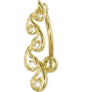 16 Gauge Solid 14kt Yellow Gold Cubic Zirconia Fancy Journey Belly Ring