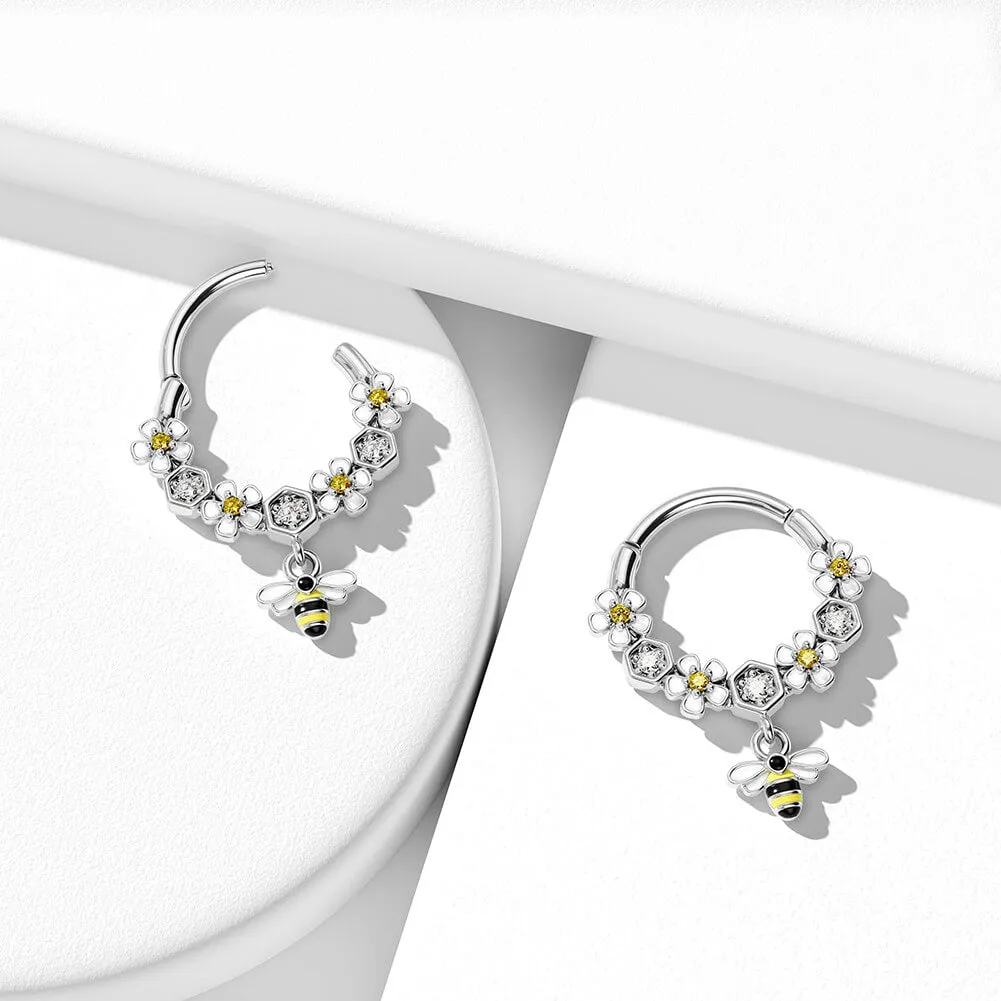 16G Bee and Flower Dangle Style Septum Rings