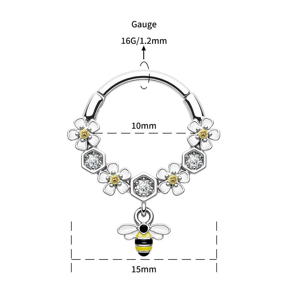 16G Bee and Flower Dangle Style Septum Rings