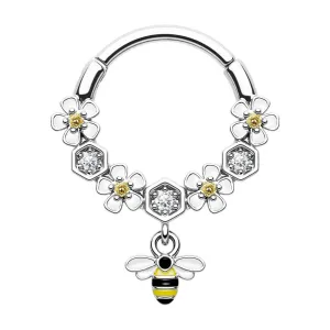 16G Bee and Flower Dangle Style Septum Rings