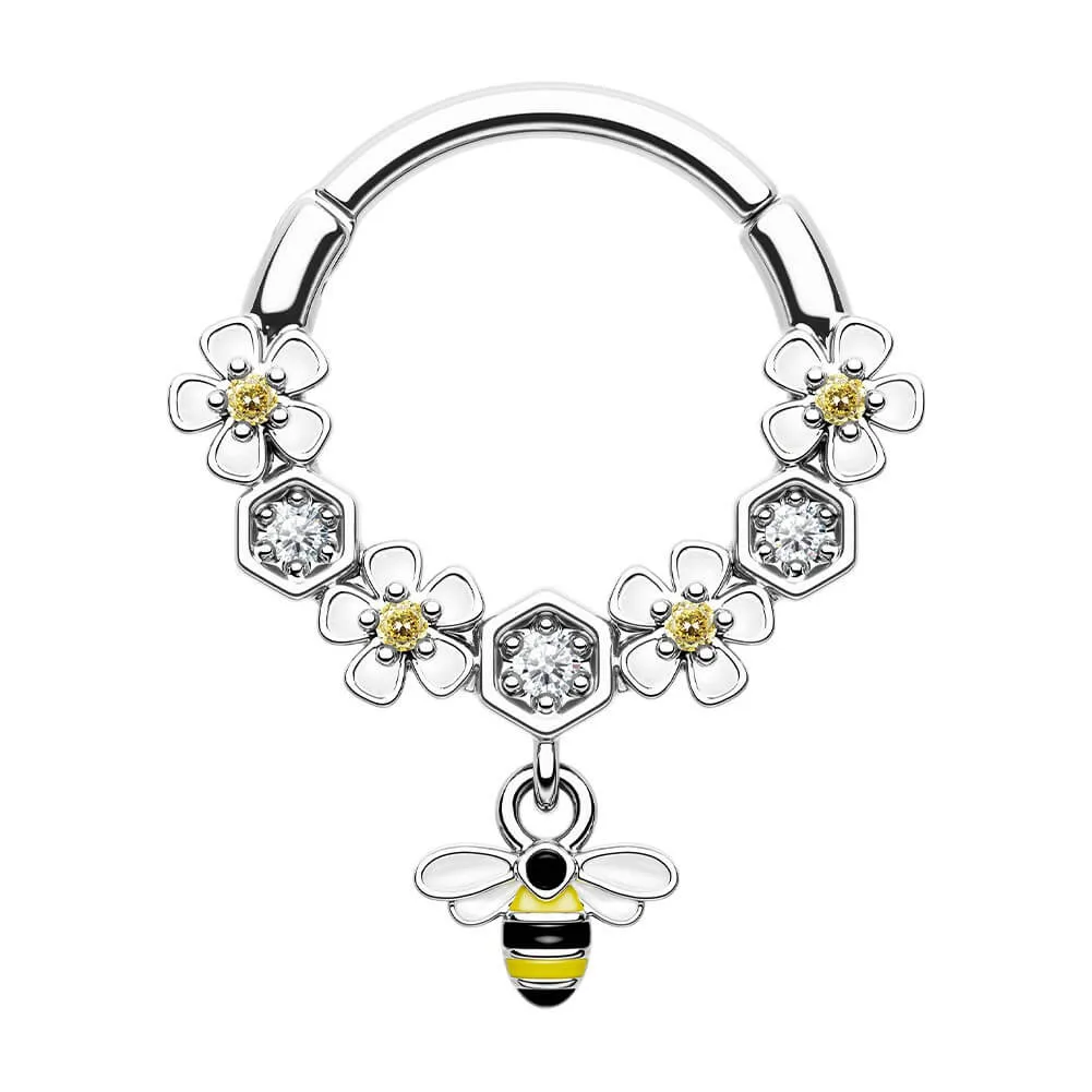 16G Bee and Flower Dangle Style Septum Rings