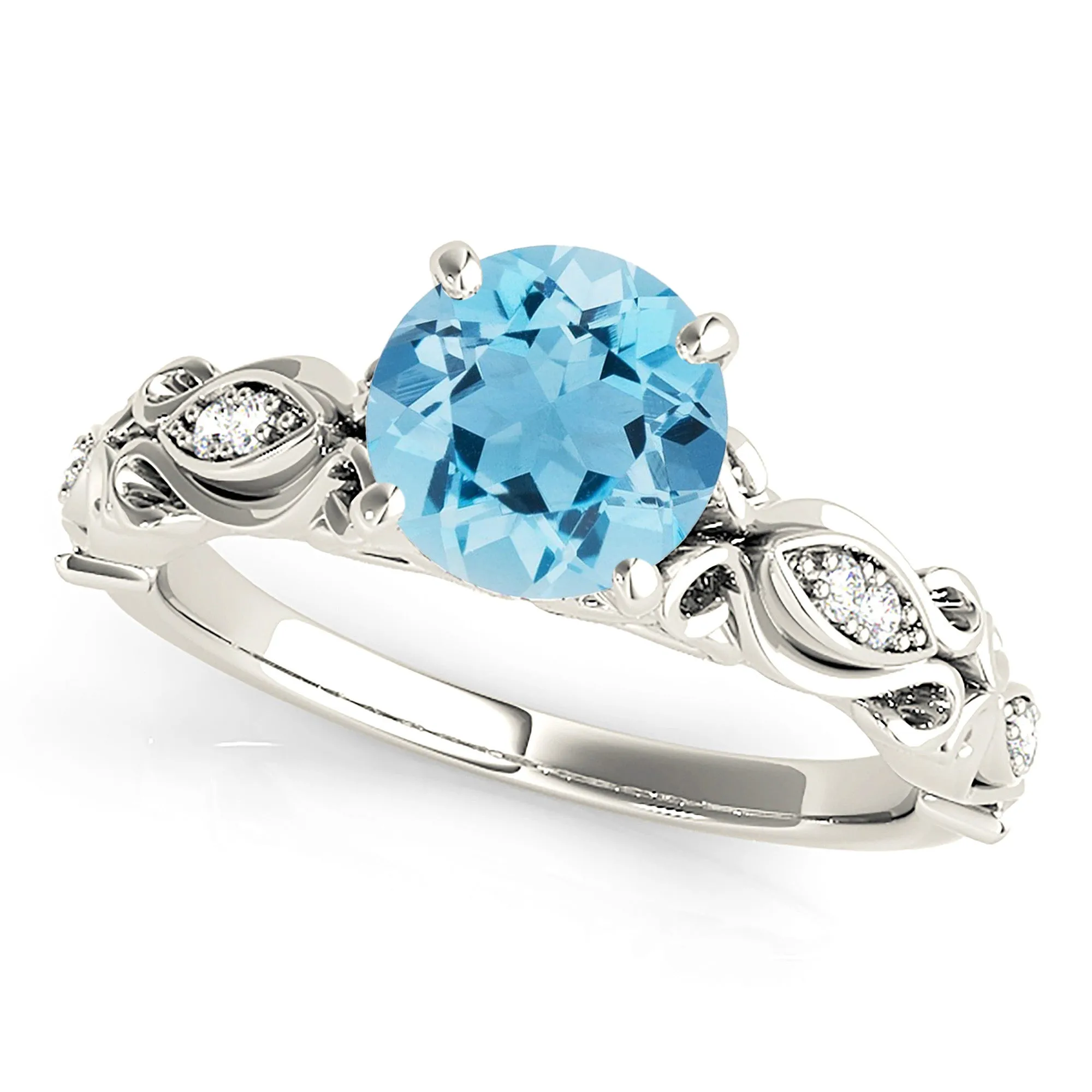 1.75 ct. Genuine Aquamarine Ring With Fancy Hand Carved Shank