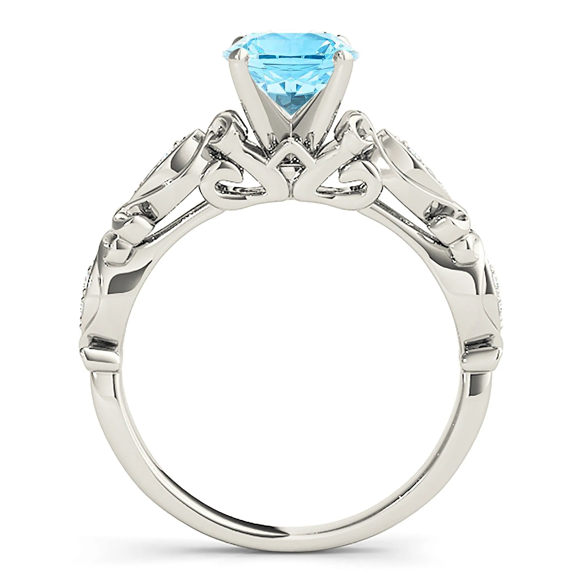 1.75 ct. Genuine Aquamarine Ring With Fancy Hand Carved Shank
