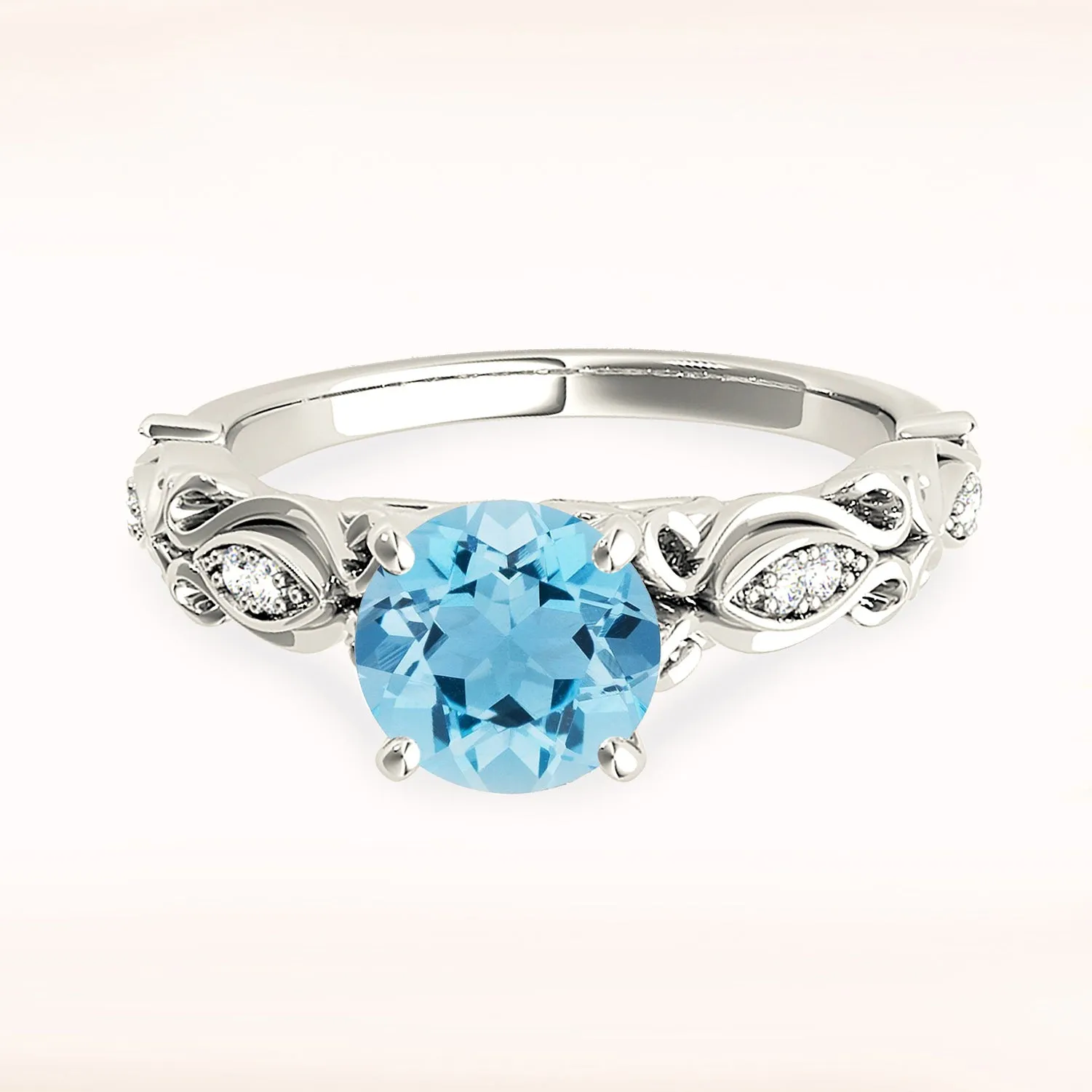 1.75 ct. Genuine Aquamarine Ring With Fancy Hand Carved Shank