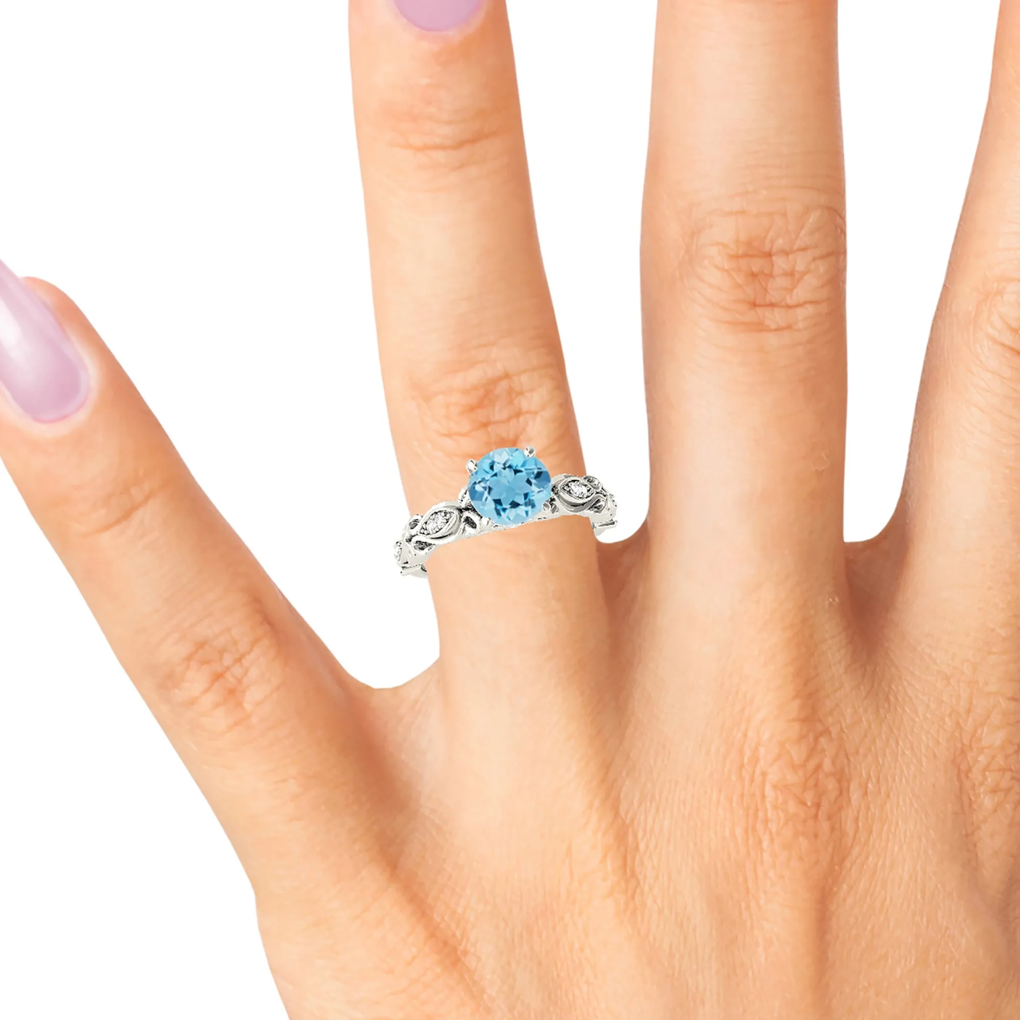 1.75 ct. Genuine Aquamarine Ring With Fancy Hand Carved Shank