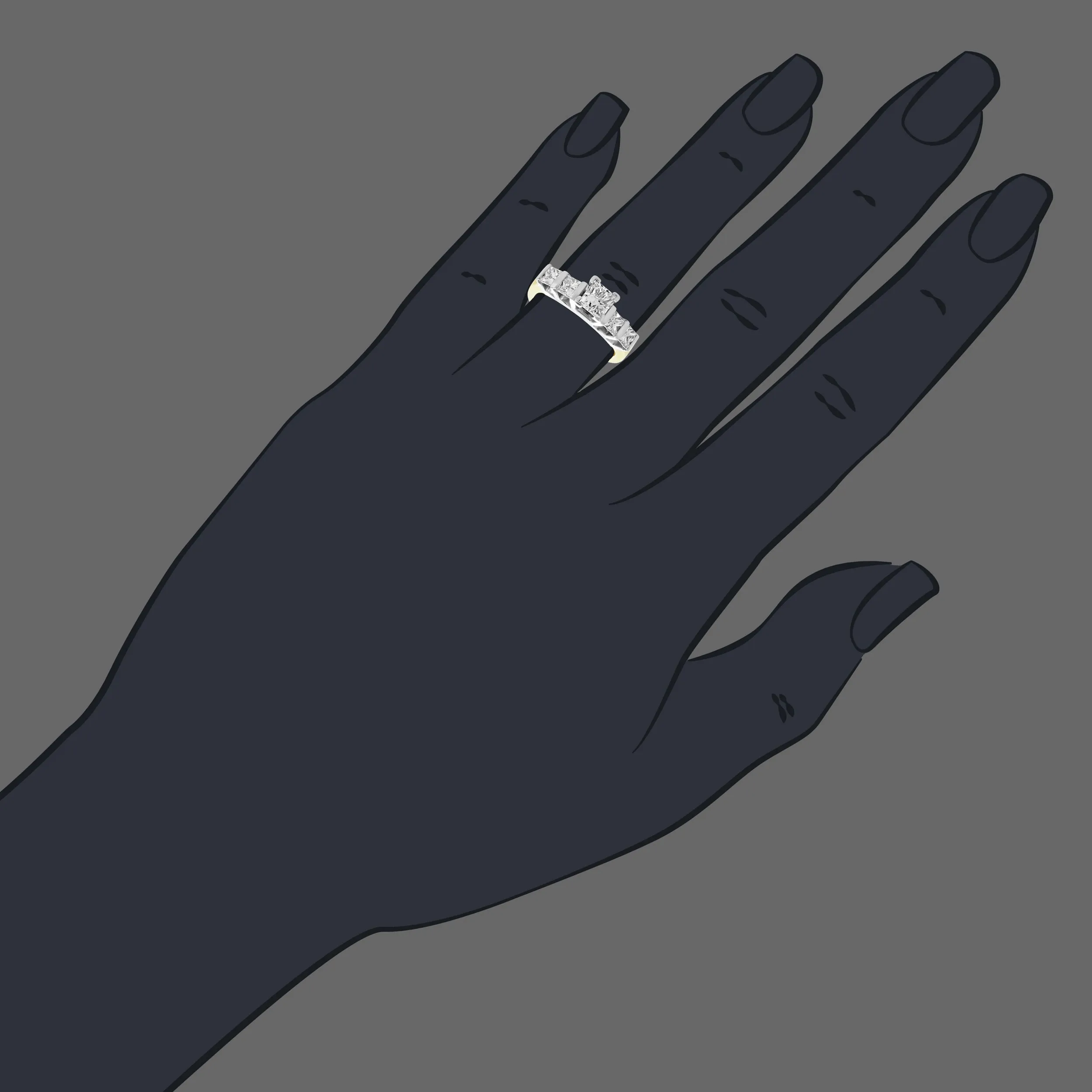1.75 cttw 5 Princess Diamond Engagement Rings 14K Gold