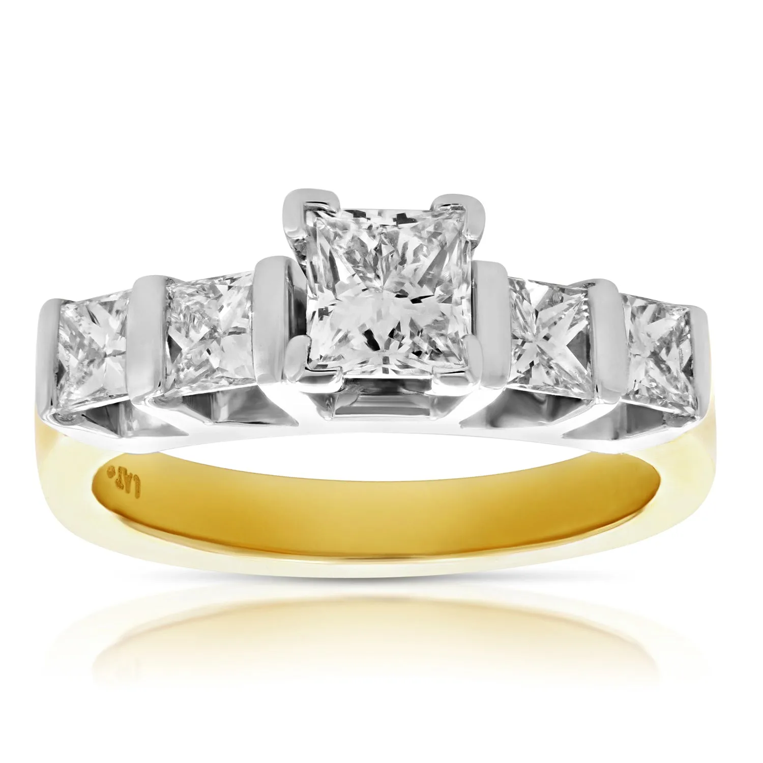 1.75 cttw 5 Princess Diamond Engagement Rings 14K Gold