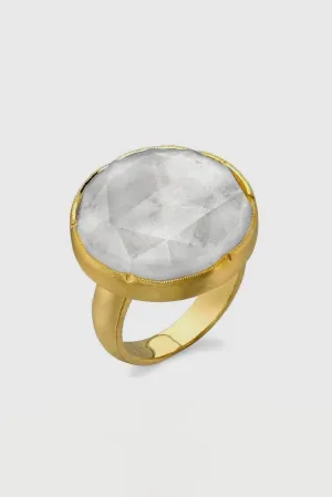 18K Yellow Gold 20mm Rainbow Moonstone Ring