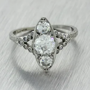 1920s Antique Art Deco Estate Platinum 1.41ctw Diamond Engagement Ring EGL $7300