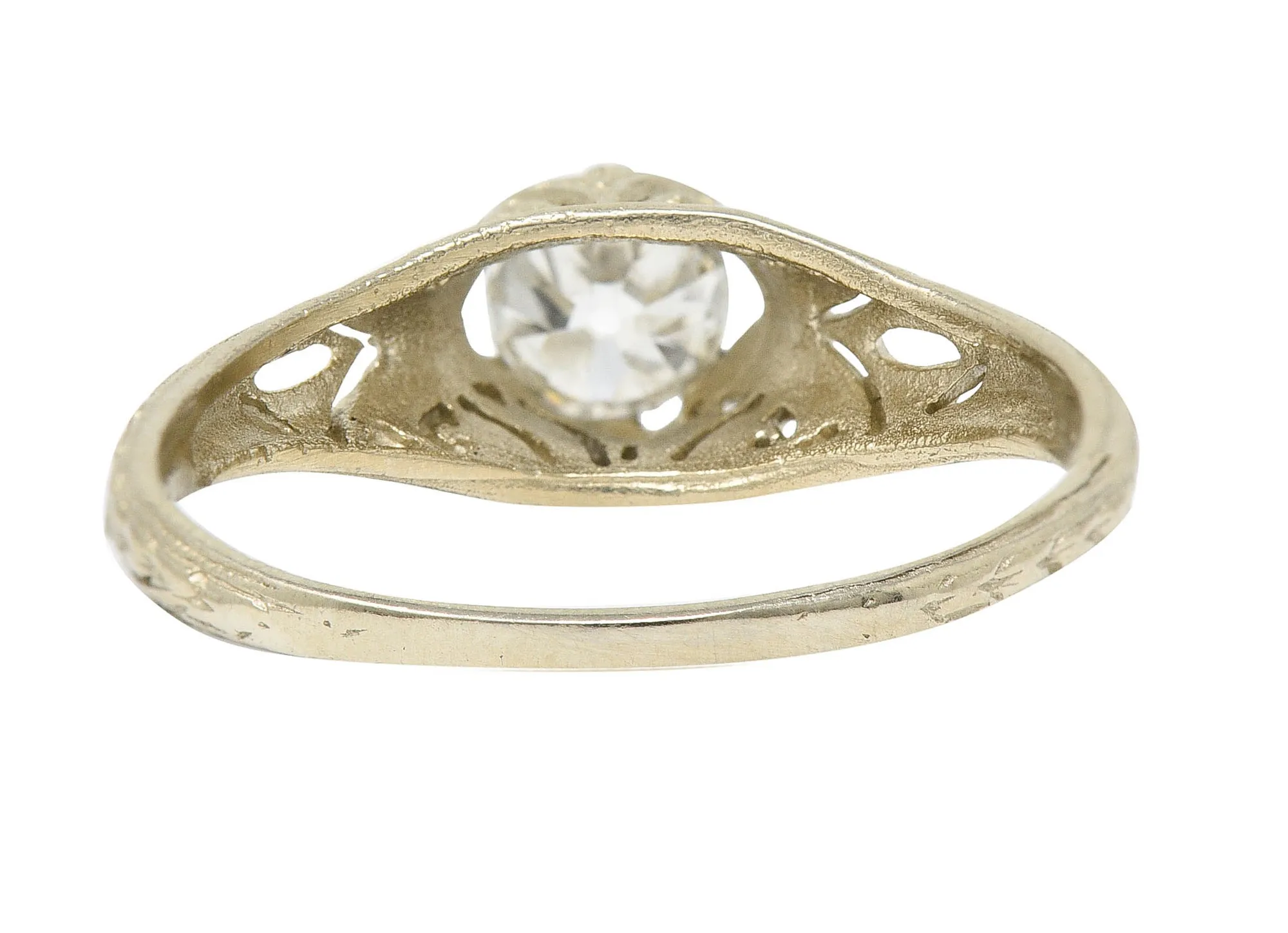 1920's Art Deco 0.48 CTW Diamond 18 Karat White Gold Foliate Engagement Ring