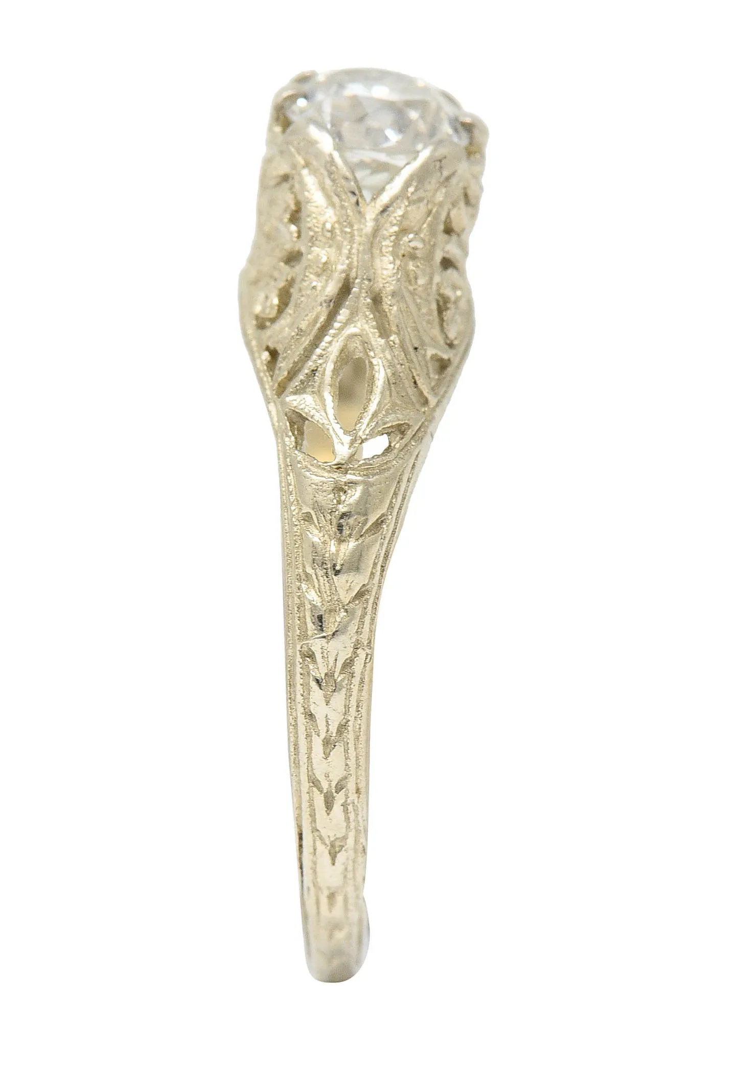 1920's Art Deco 0.48 CTW Diamond 18 Karat White Gold Foliate Engagement Ring