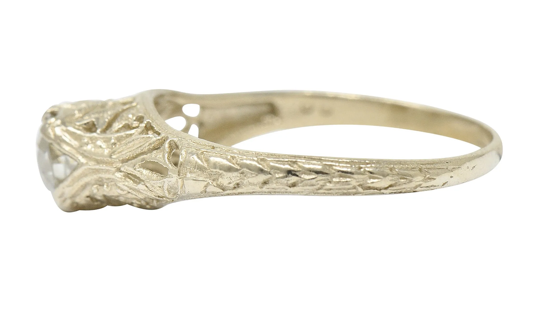 1920's Art Deco 0.48 CTW Diamond 18 Karat White Gold Foliate Engagement Ring