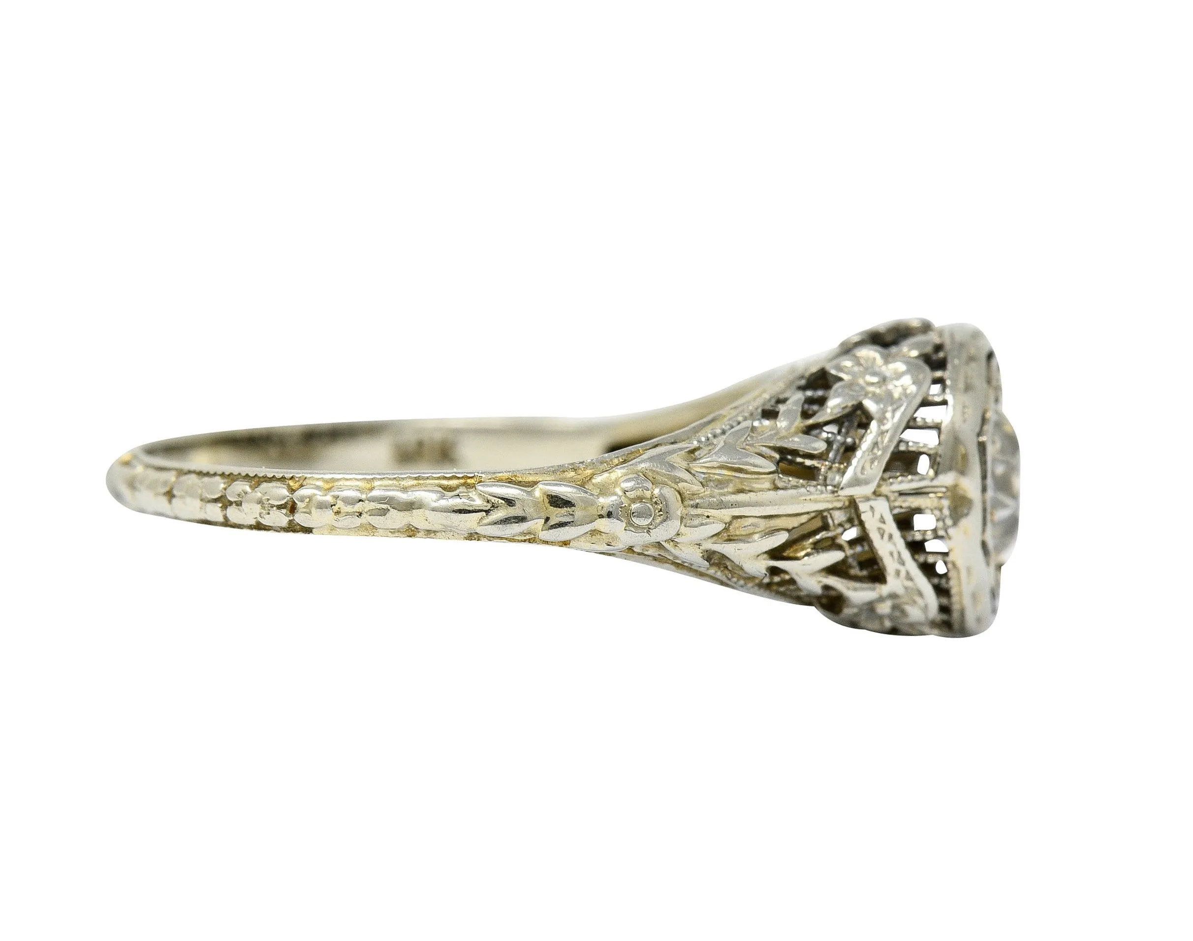 1920's Art Deco 0.50 CTW Diamond 18 Karat White Gold Floral Engagement Ring