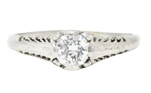 1920's Art Deco 0.55 CTW Diamond Platinum Filigree Engagement Ring