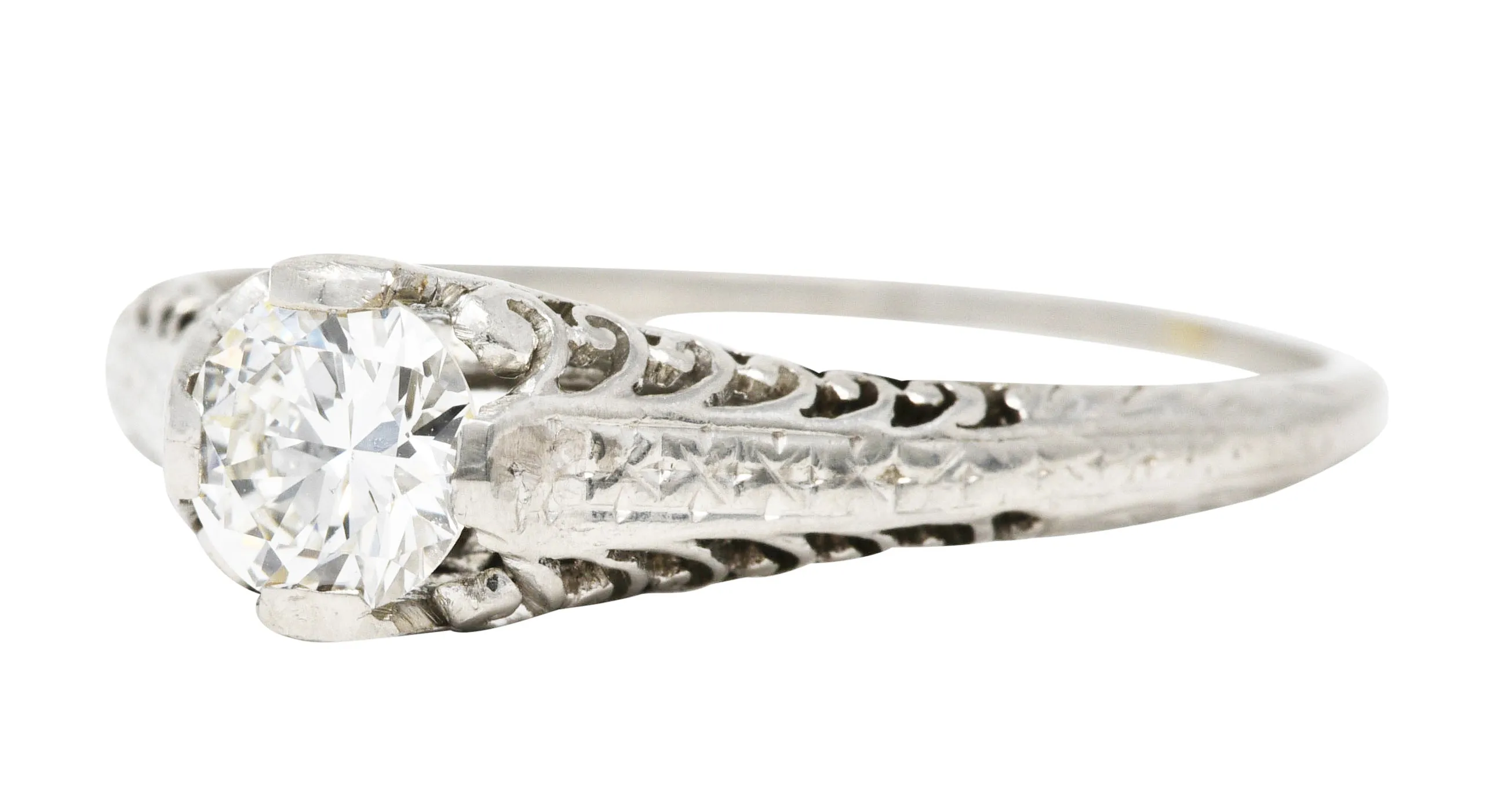 1920's Art Deco 0.55 CTW Diamond Platinum Filigree Engagement Ring