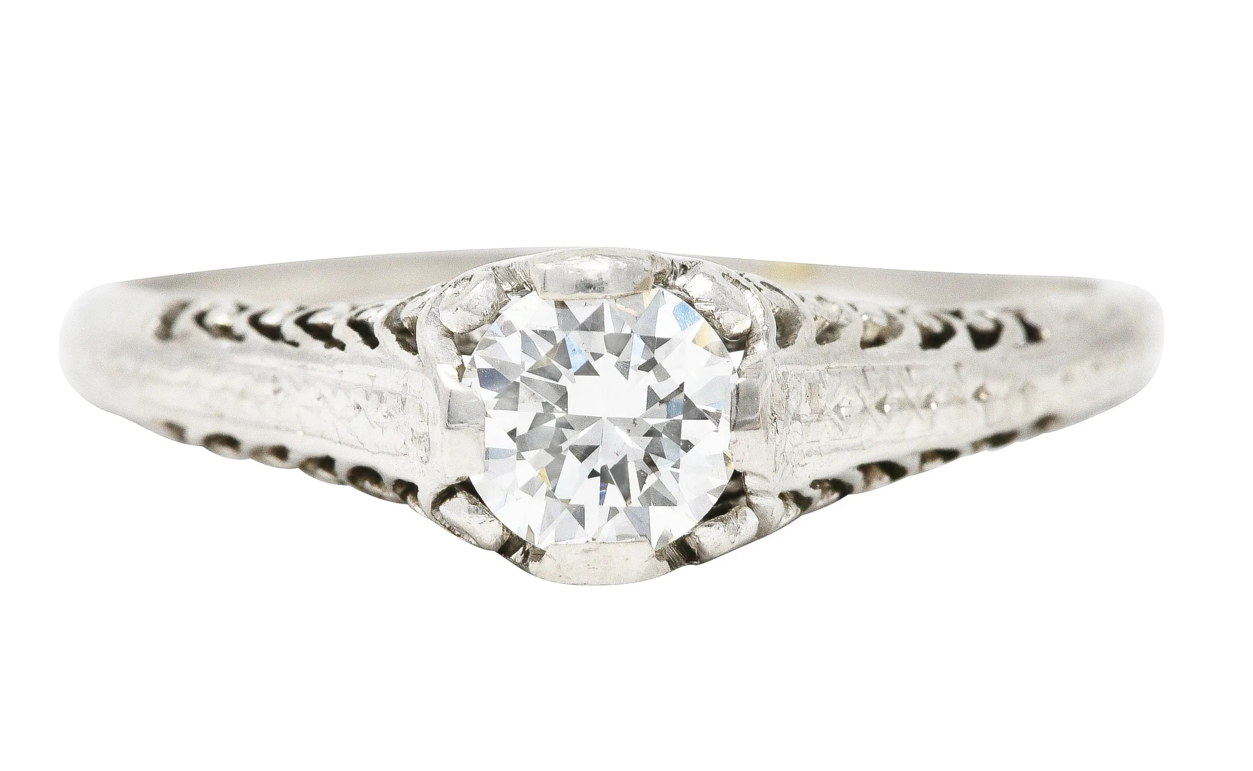 1920's Art Deco 0.55 CTW Diamond Platinum Filigree Engagement Ring