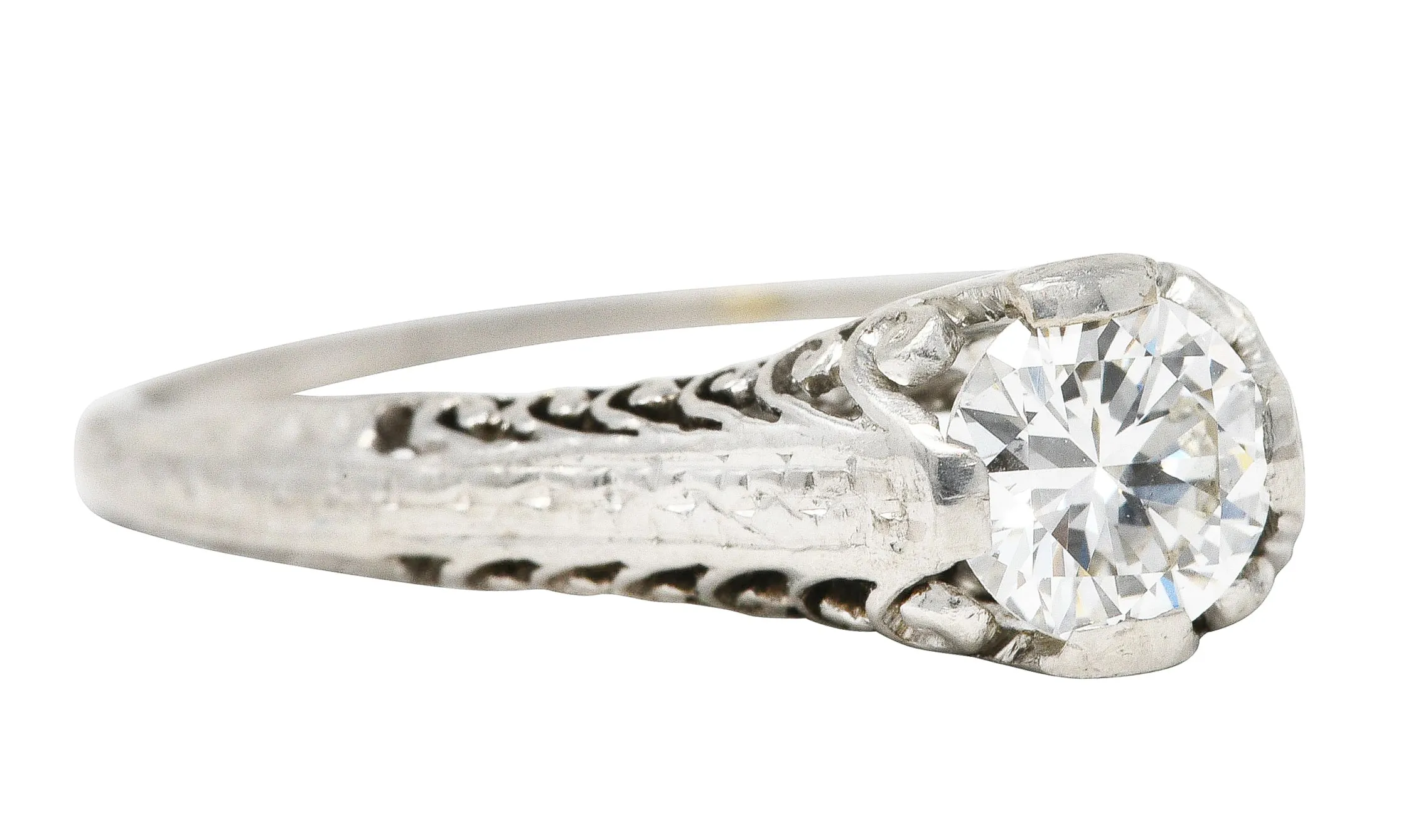 1920's Art Deco 0.55 CTW Diamond Platinum Filigree Engagement Ring