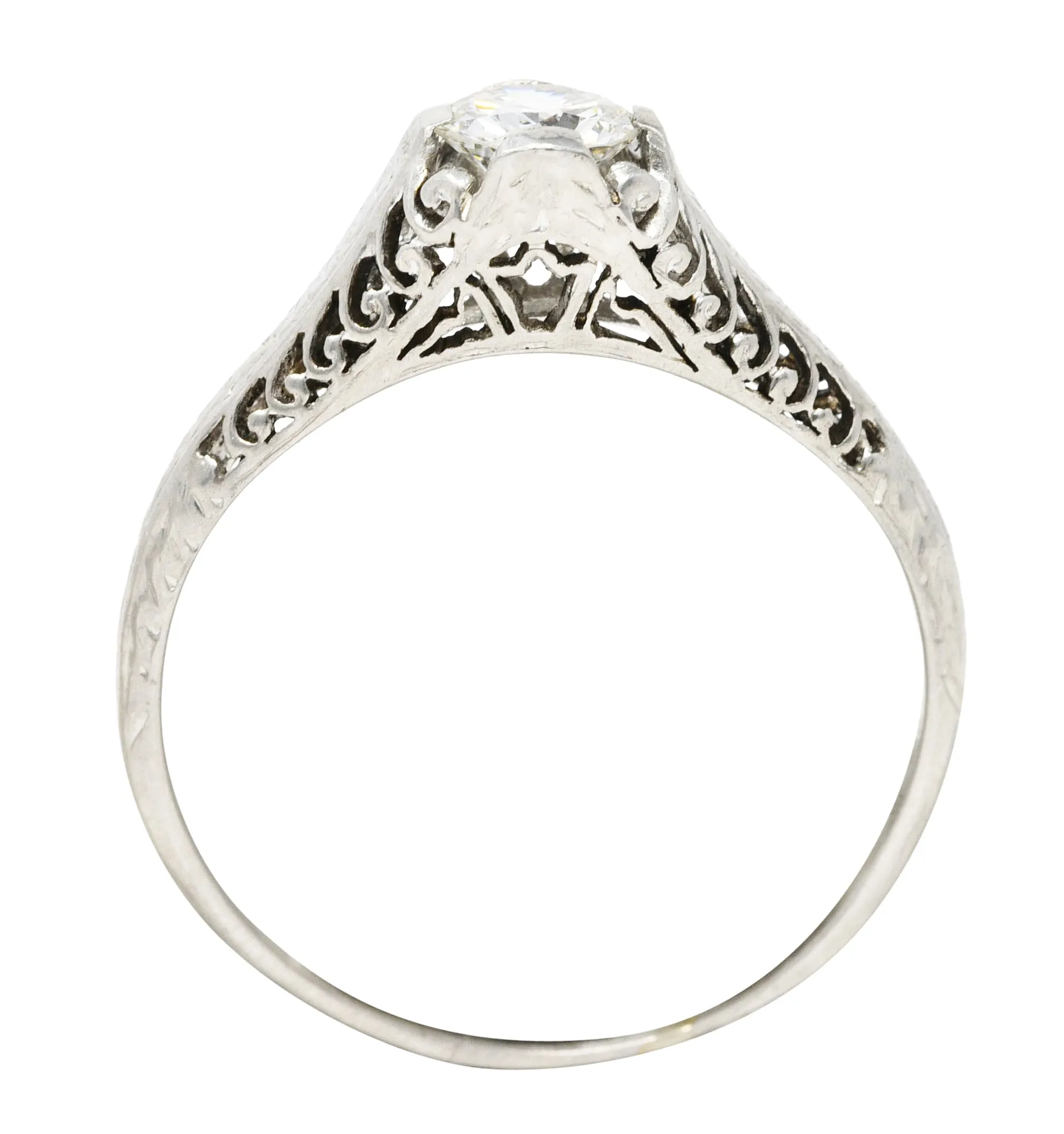 1920's Art Deco 0.55 CTW Diamond Platinum Filigree Engagement Ring